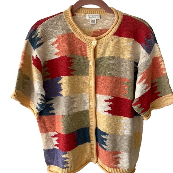 Christopher & Banks Sweaters - Cotton Blend Women’s Sweater Top Cardigan Large Southwestern Patchwork Colorful